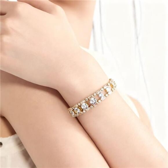 14K Gold Plated Tennis Bracelet for Women CZ Sparkly Everyday Jewelry Gift - Picture 3 of 7